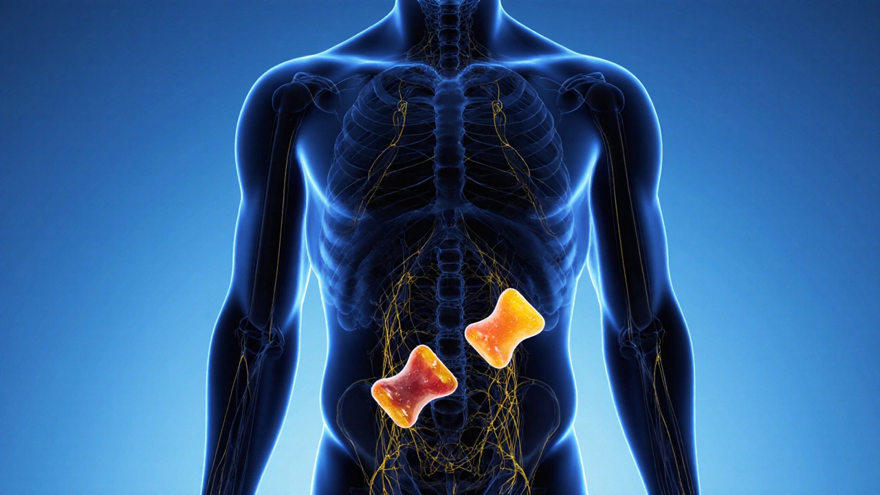 Abstrakte Silhouette mit goldenen Linien für Endocannabinoid-System