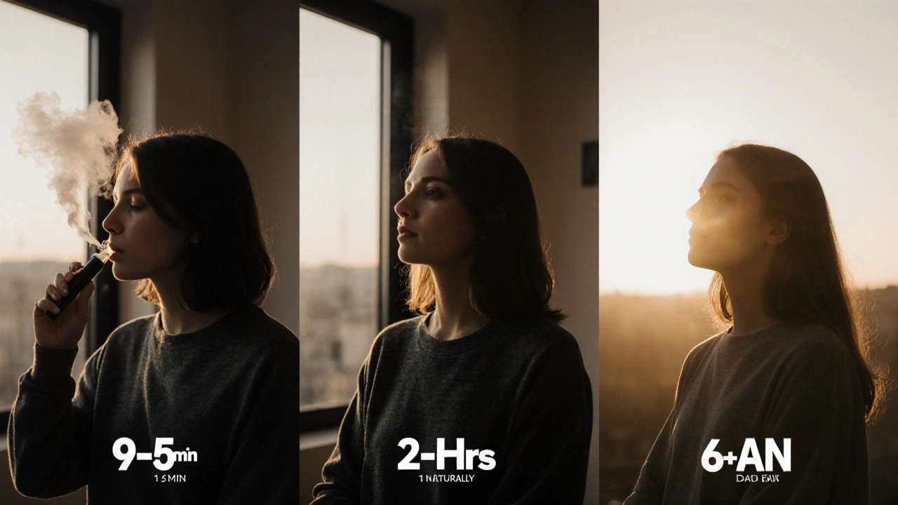 Drei Phasen der CBD-Wirkung: Vapen, Entspannung, morgendliche Ruhe.