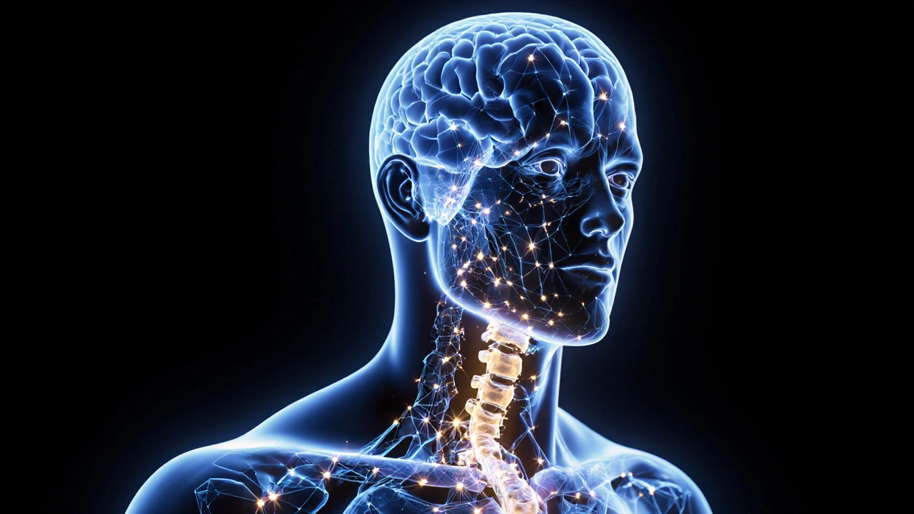 Glowendes menschliches Endocannabinoid-System mit sanften Lichtwellen