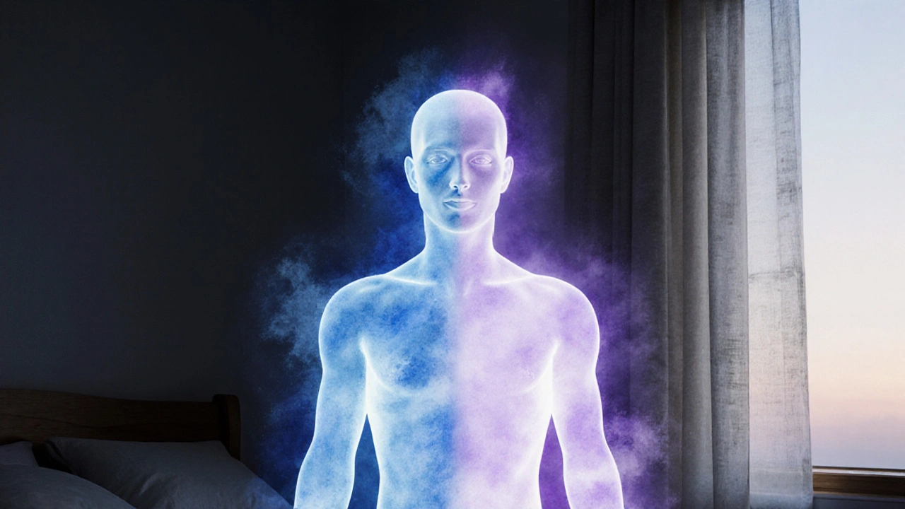 Menschlicher Körper mit zwei unterschiedlichen Energiefeldern für H4CBD und HHC