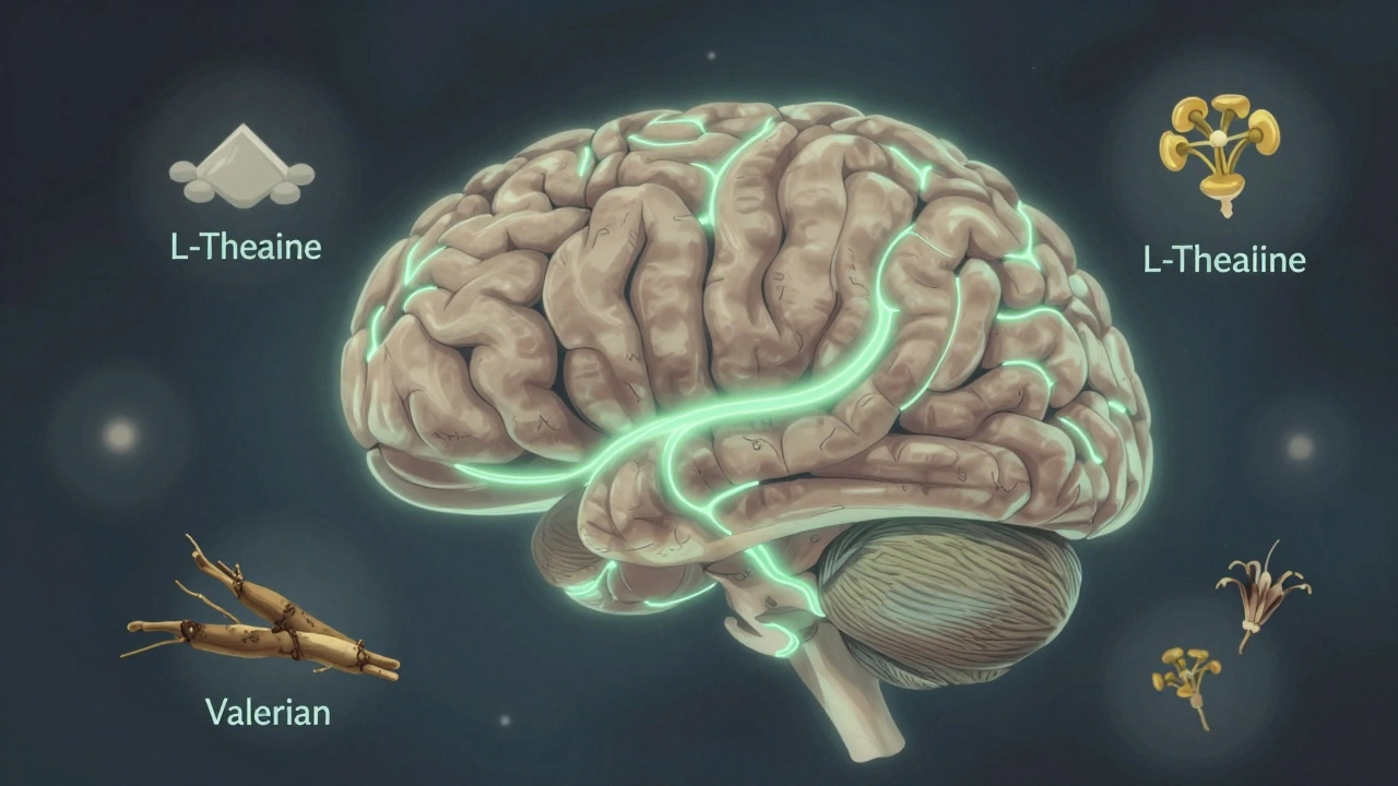 Gehirn mit beruhigenden natürlichen Elementen, die die Angstregion beeinflussen.