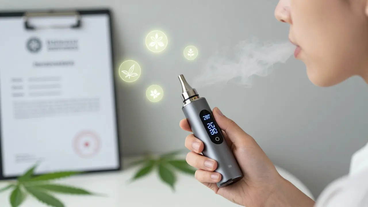 Person verwendet elektronisches Dab-Gerät mit Temperaturanzeige bei 280°C.