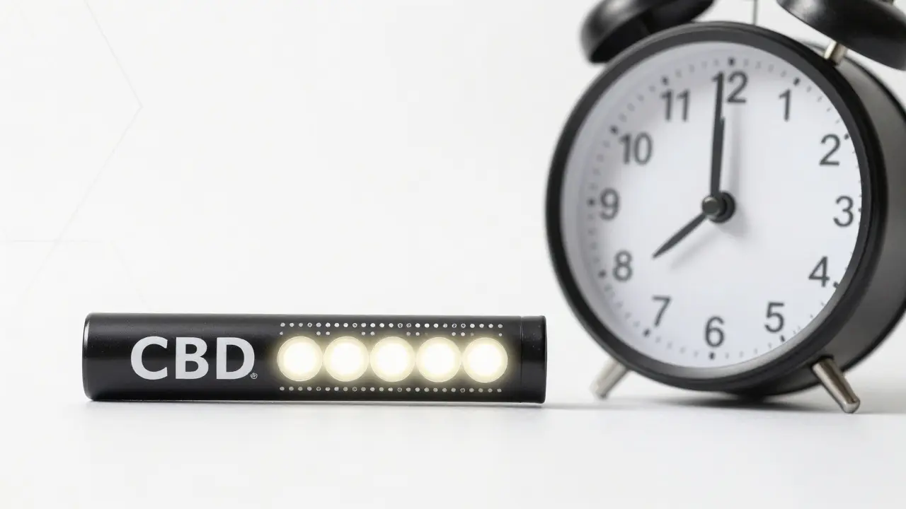 CBD-Kartusche mit 100 Puffs, nur 6 davon leuchten als tägliche Nutzung.