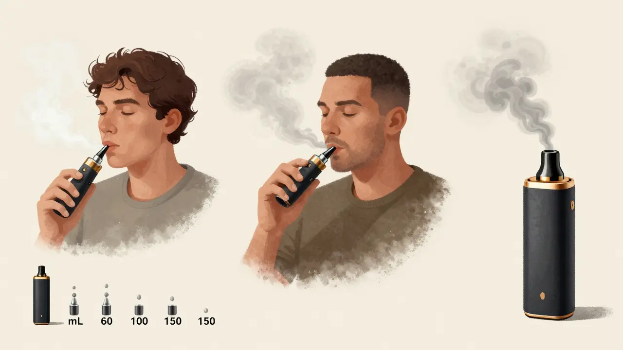 Drei unterschiedliche Vaping-Methoden: leichter, tiefer und ineffizienter Zug mit visuellen Puff-Schätzungen.