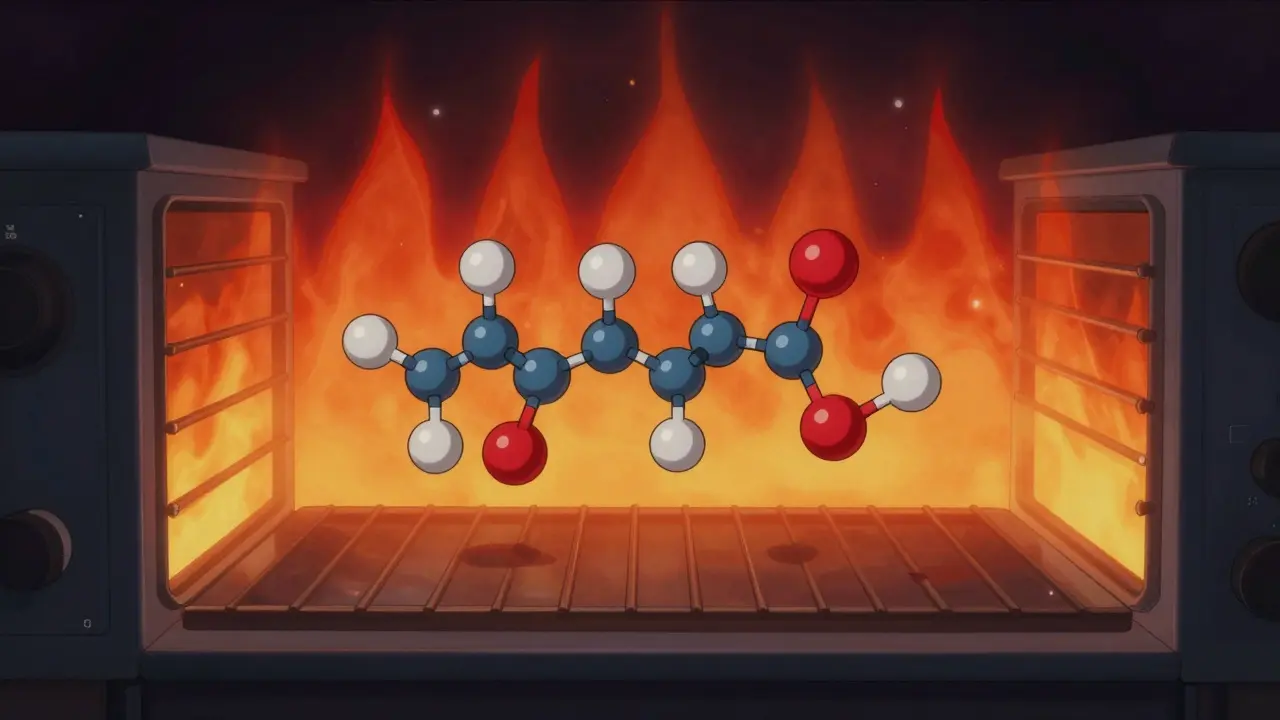 Molekulare Darstellung, wie CBD bei Hitze in weniger wirksame Verbindungen zerfällt.