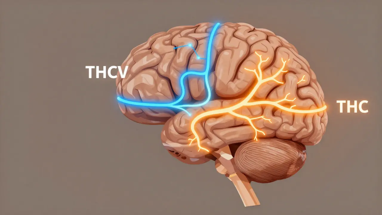 Ein menschliches Gehirn mit zwei unterschiedlichen neuronalen Pfaden: einer geordneten, klaren Signalübertragung und einer überreizten, chaotischen.