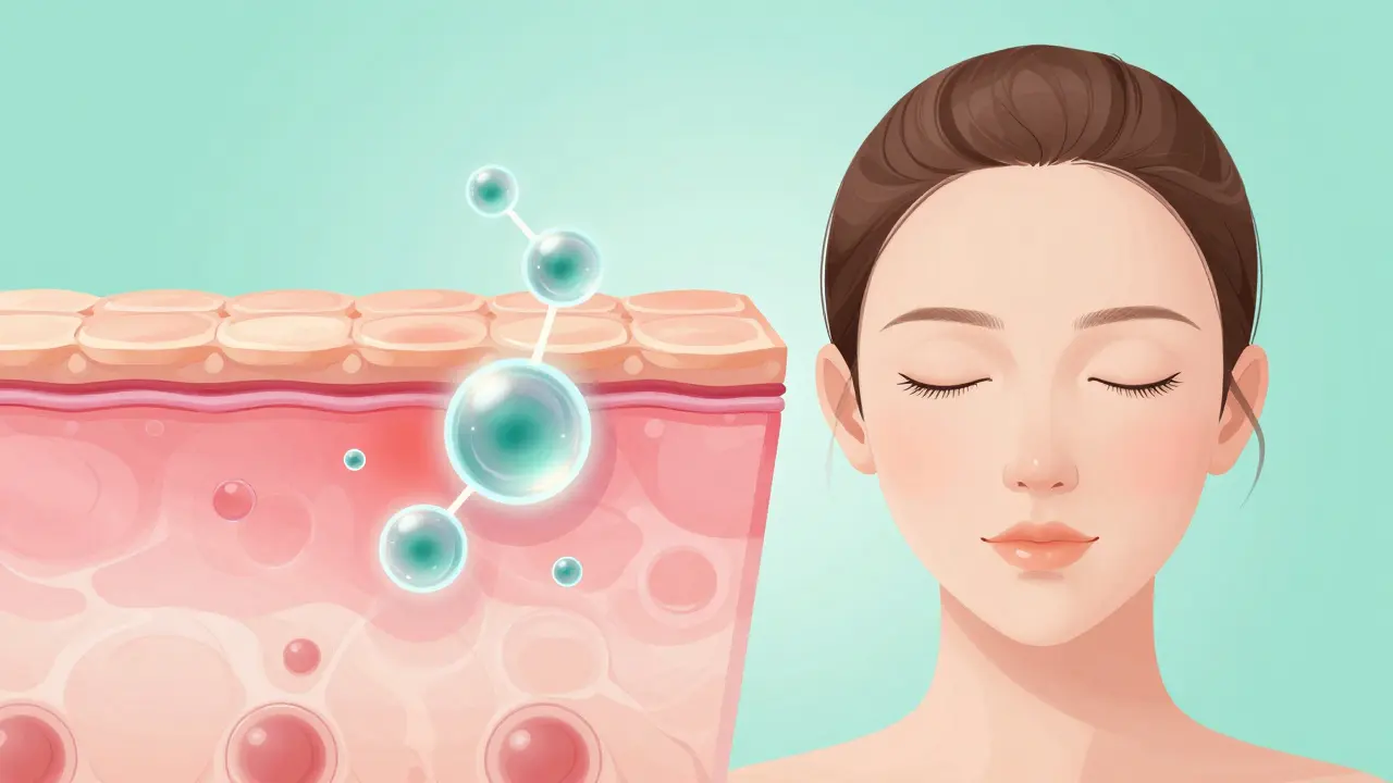 Konzeptuelle Darstellung der Hautregeneration durch CBD-Moleküle