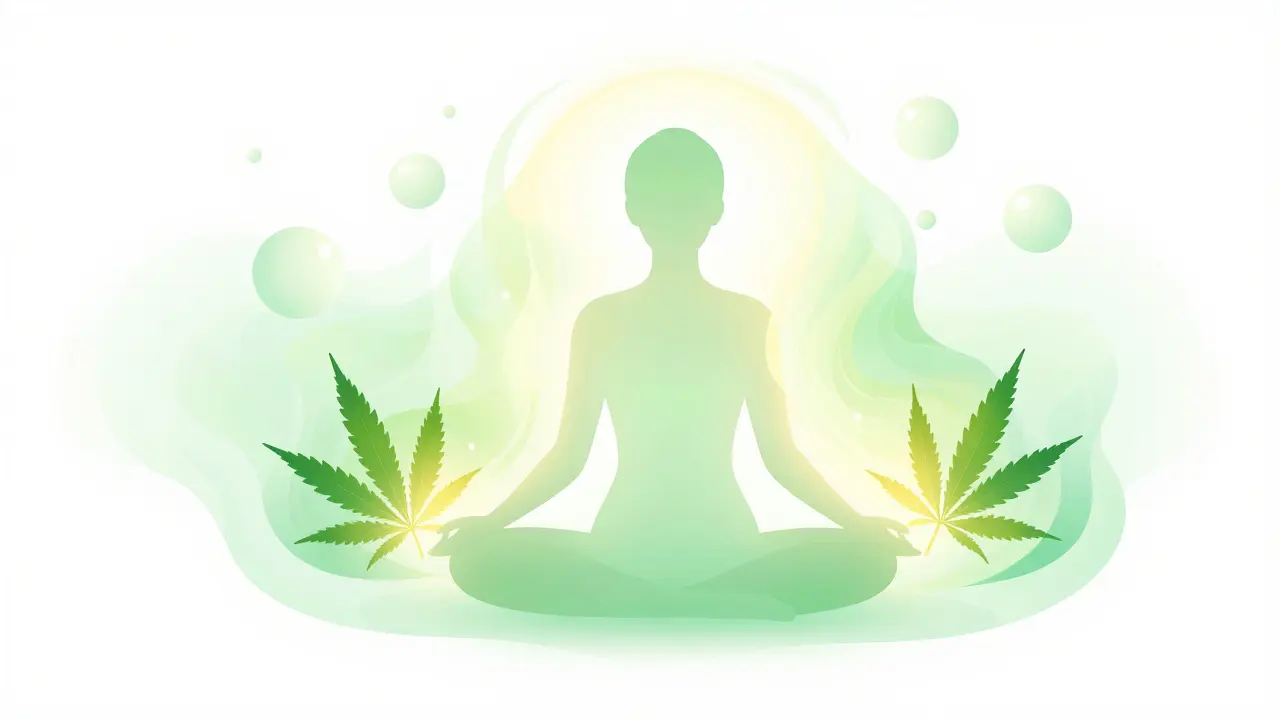Künstlerische Darstellung der entspannenden Wirkung von CBD im Körper.