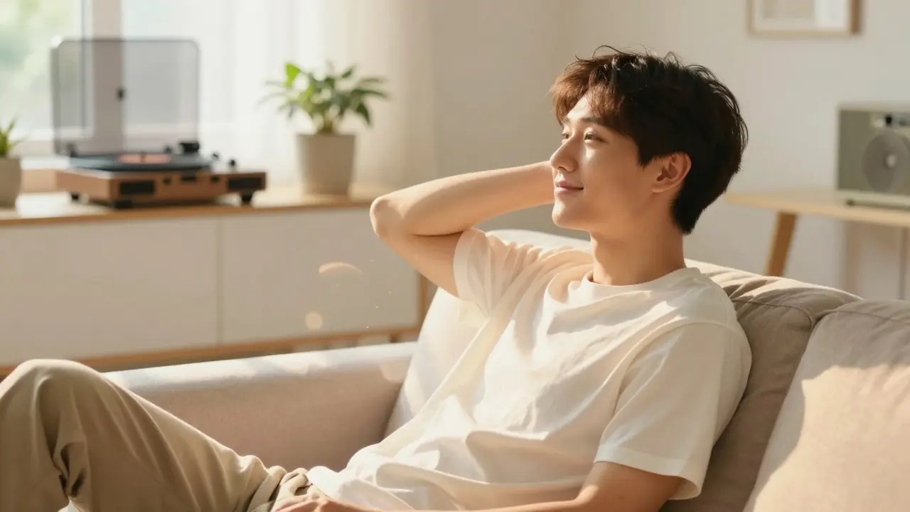 Person in entspanntem Zustand mit einer sanften, goldenen Aura