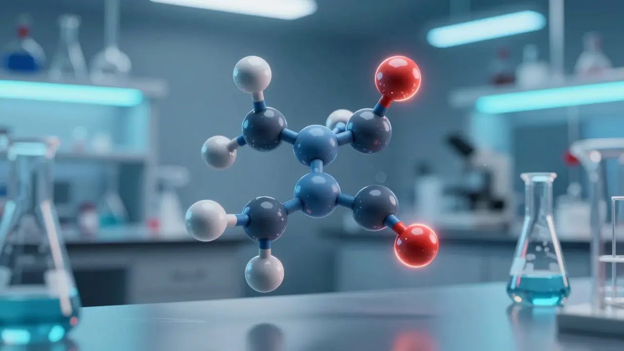 Stilisierte Darstellung eines Moleküls in einem modernen Chemie-Labor