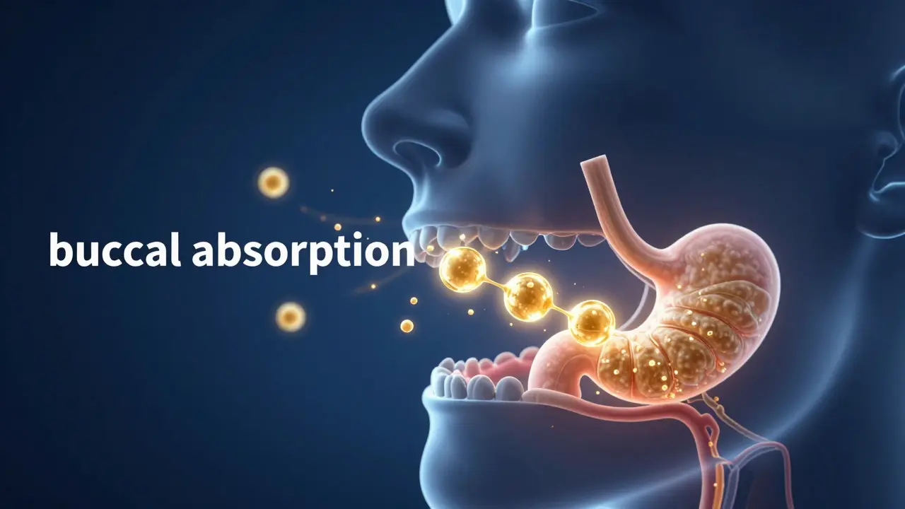 Visualisierung der CBD-Aufnahme über die Mundschleimhaut.