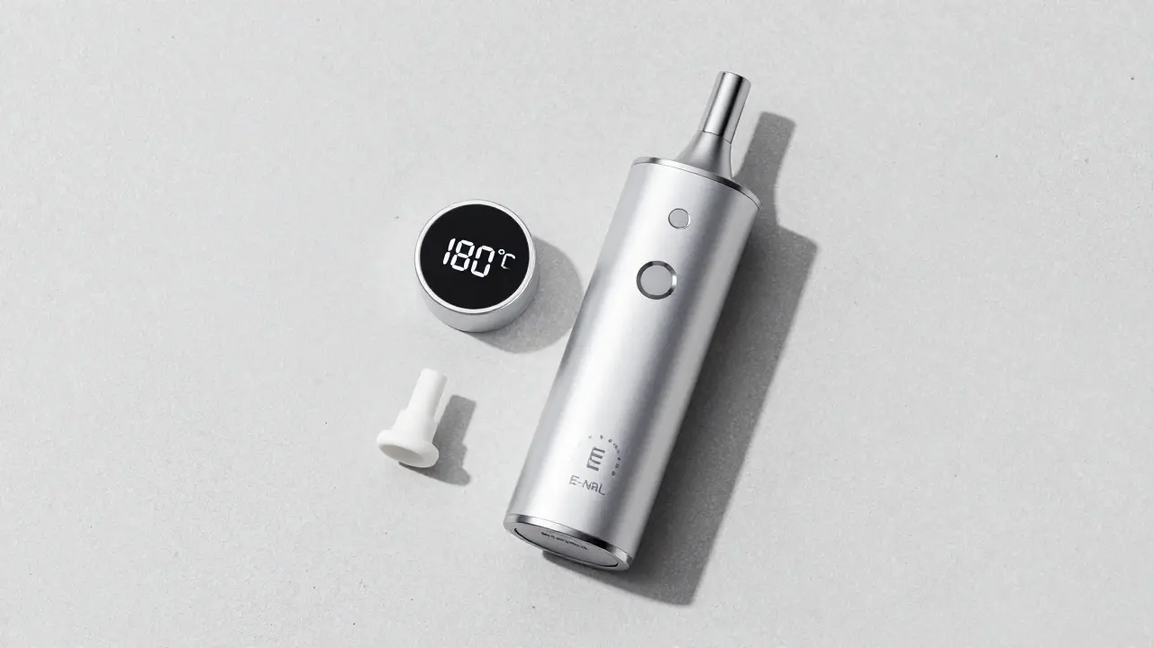 Elektronische Vaporizer-Geräte mit Temperaturregelung für CBD-Dabs auf hellem Hintergrund
