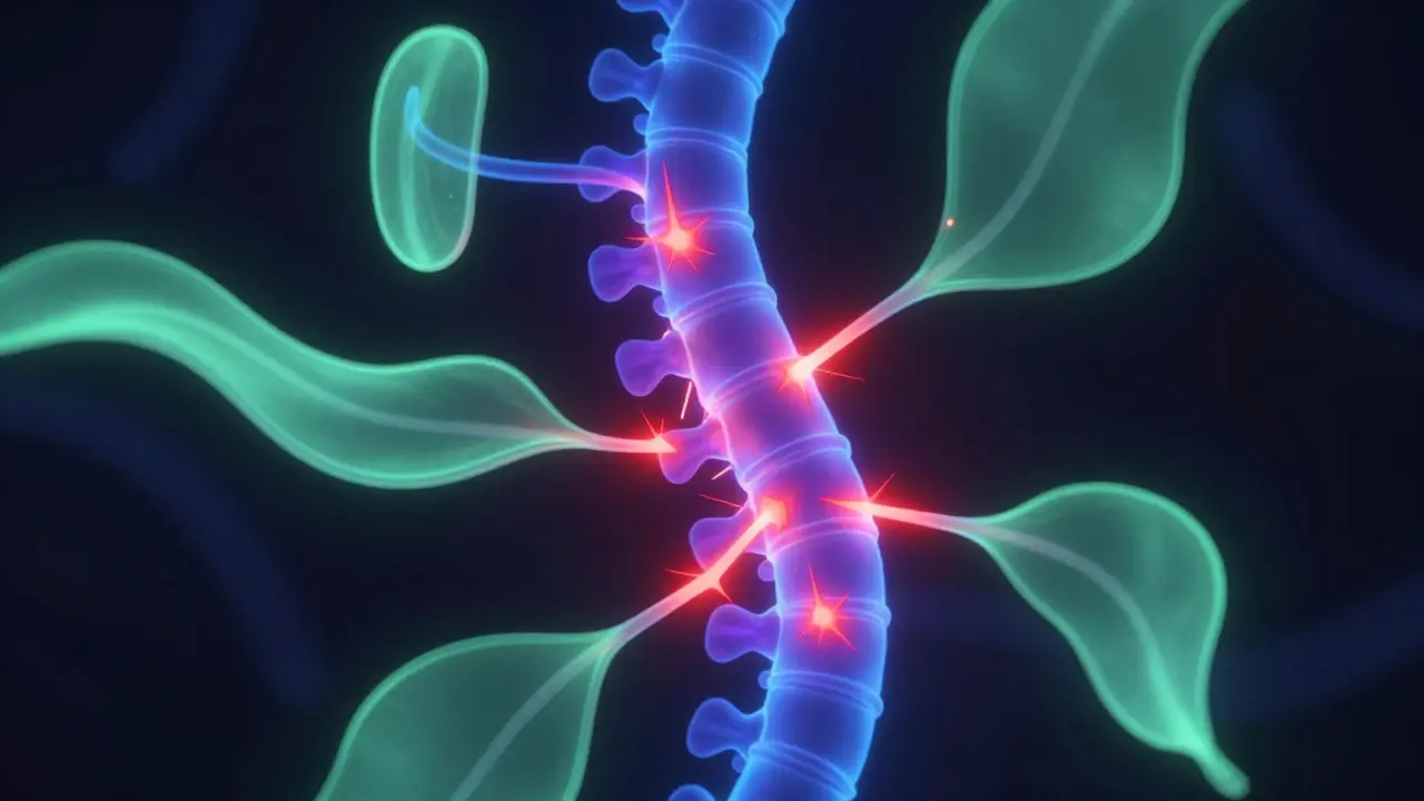 Abstract illustration of nerves and CBD blocking pain signals