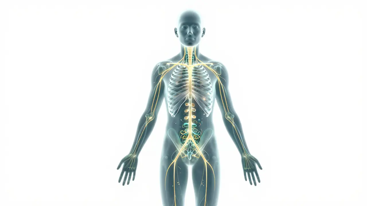 Abstrakte Darstellung des Endocannabinoid-Systems im menschlichen Körper