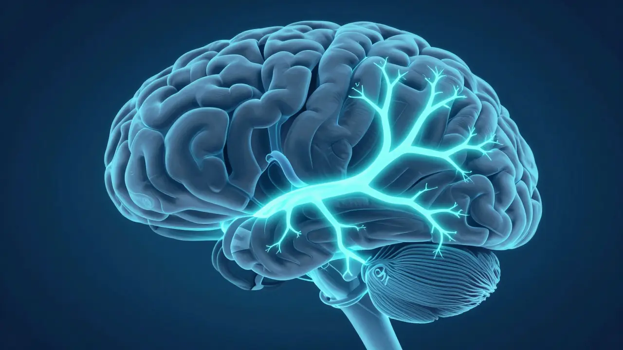 Abstrakte Darstellung des Gehirns mit schwachen neuronalen Verbindungen
