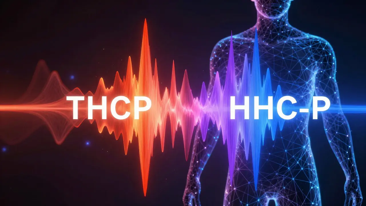 Abstrakter Vergleich der Wirkung von THCP und HHC-P als Energie wellen