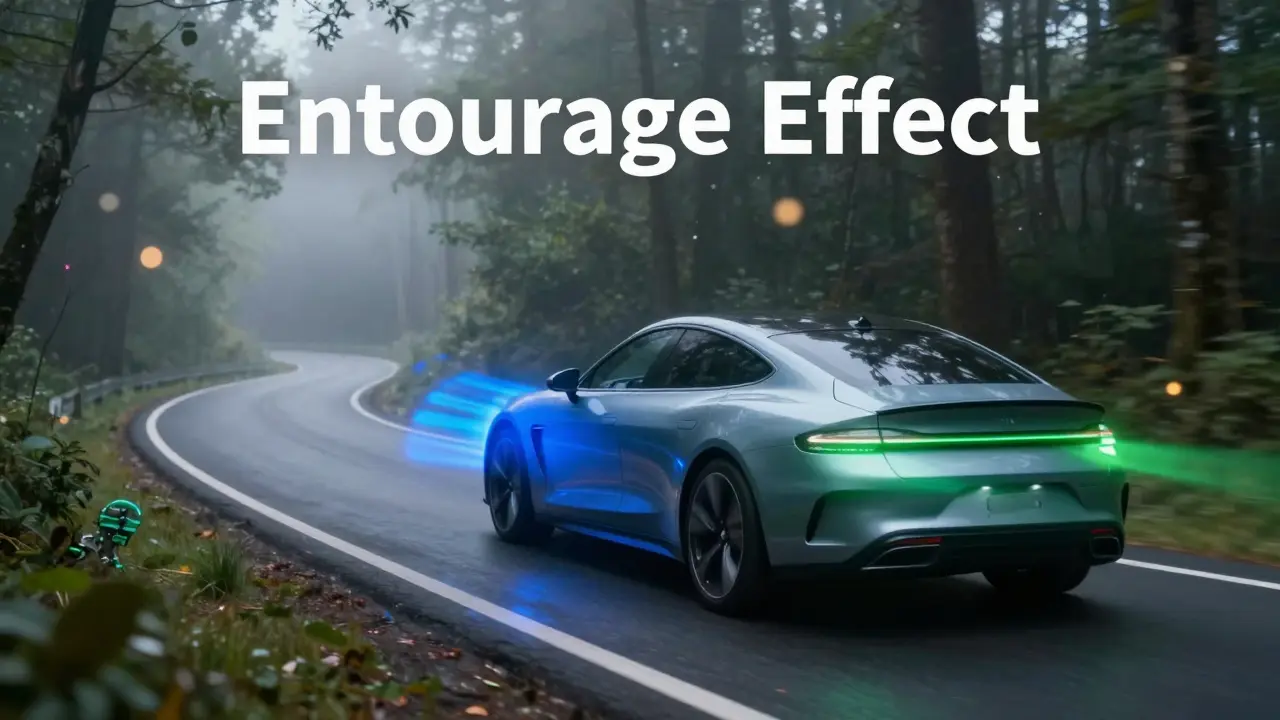 Konzeptkunst: Auto-Metapher für den Entourage-Effekt von Cannabinoiden