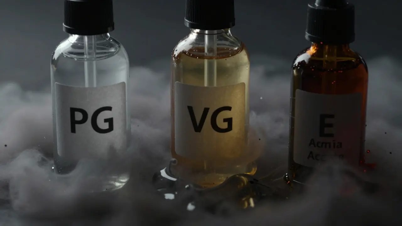 Konzeptuelle Darstellung riskanter Vaping-Zutaten wie PG und Vitamin-E-Azetat