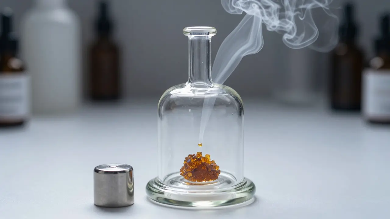 Vaporizer mit winziger Menge CBD Crumble und feinem Dampf