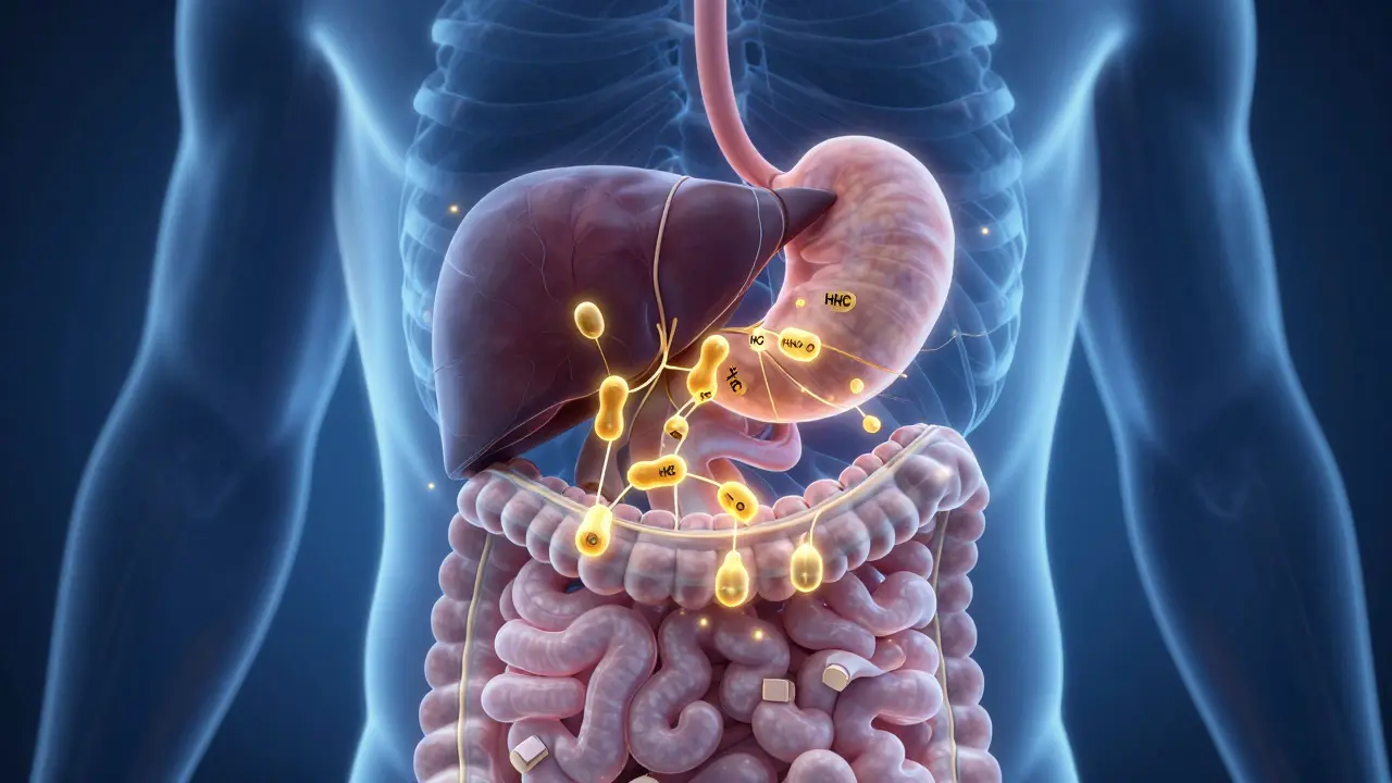 Anatomische Darstellung der HHC-O-Verdauung und Leber-Metabolisierung