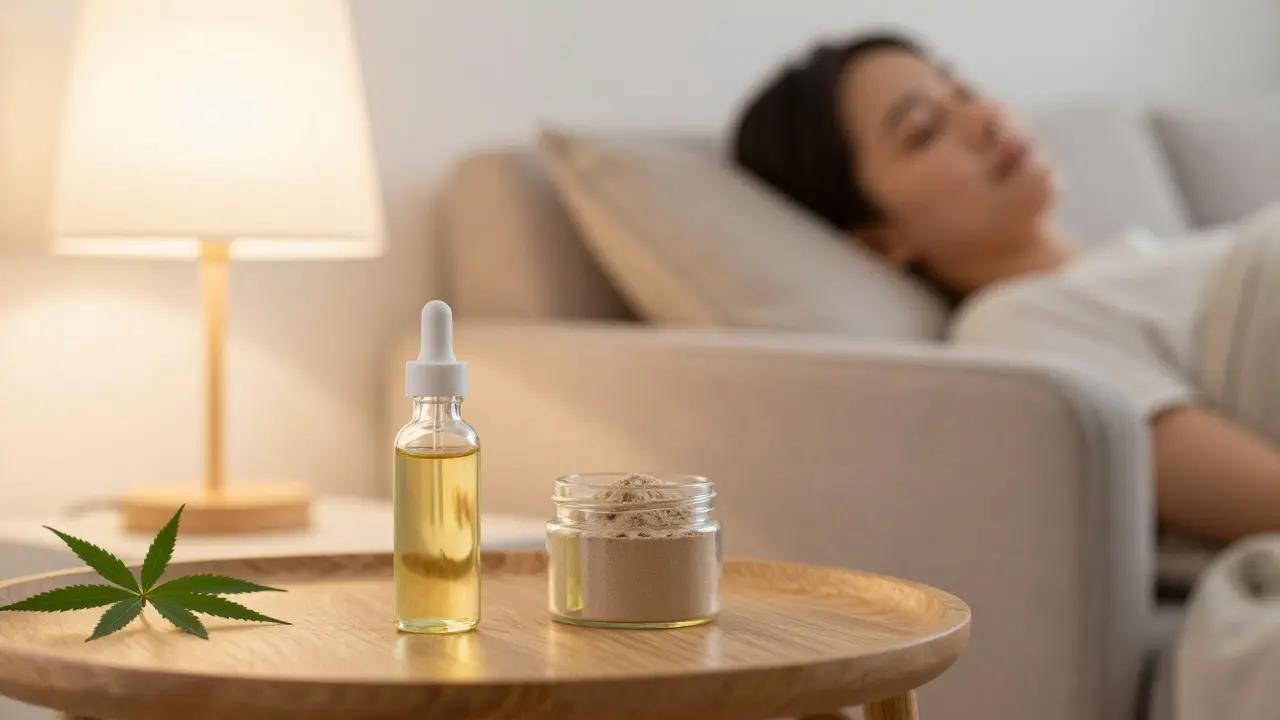 Gemütliches Wohnzimmer mit Hanfprodukten für Wohlbefinden