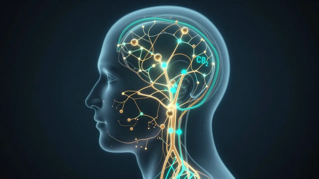 Abstrakte Darstellung des Endocannabinoid-Systems im Gehirn