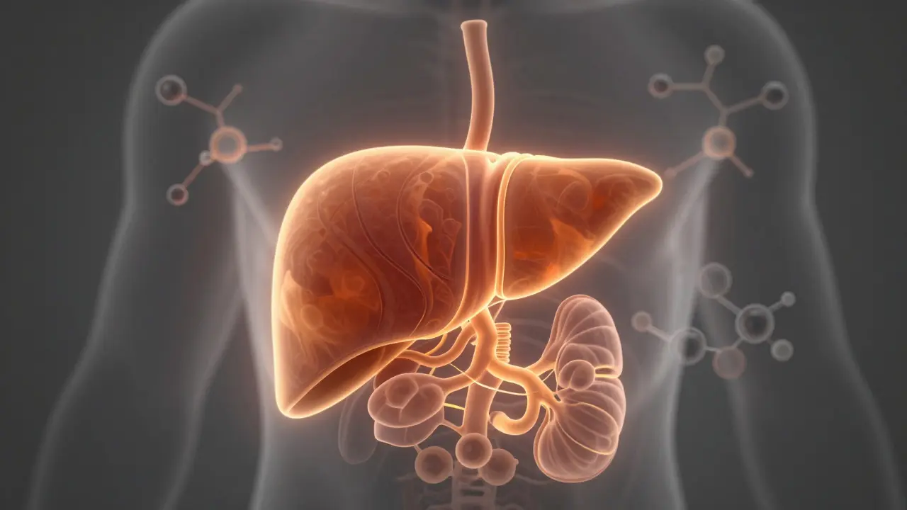 Anatomische Darstellung der Leber mit molekularen CBD-Strukturen