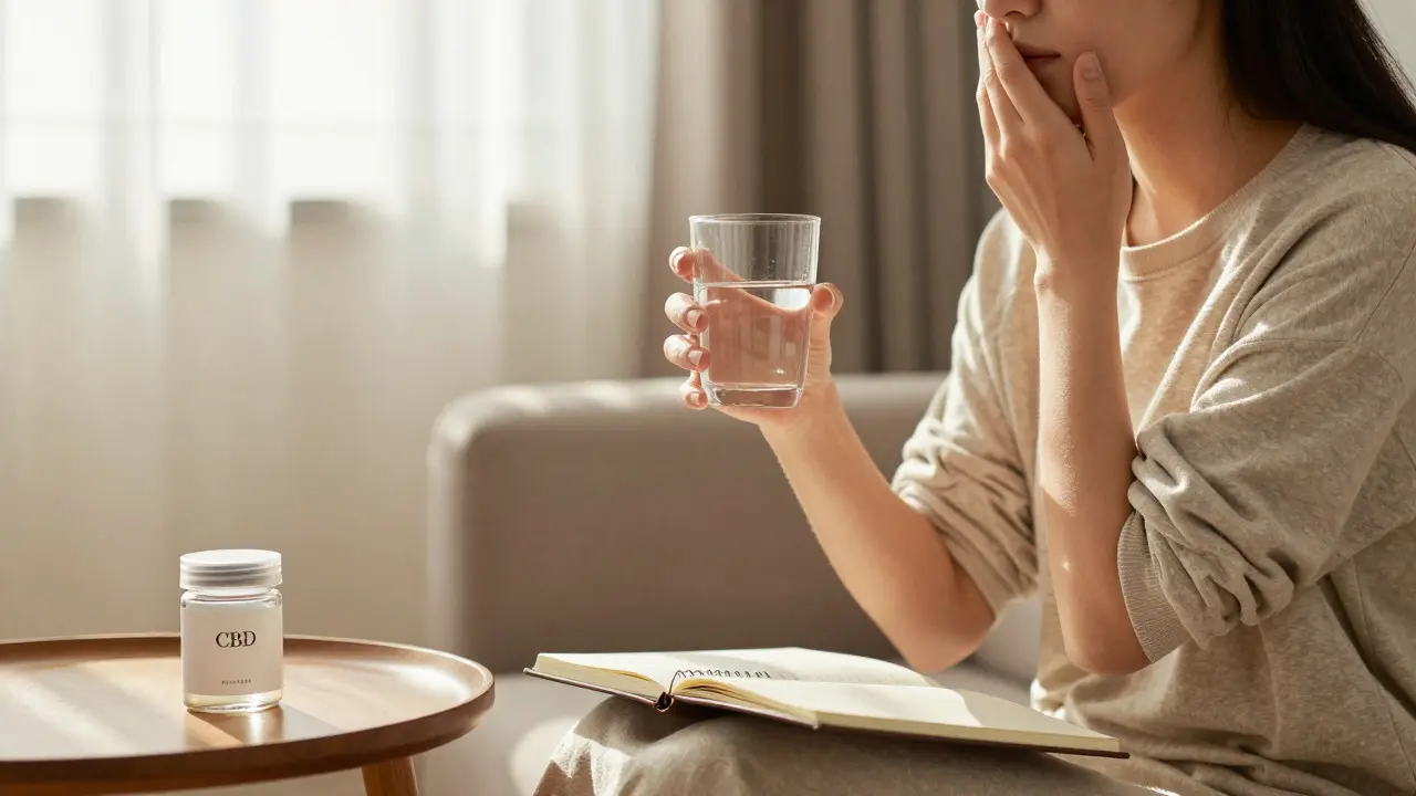Person mit Glas Wasser in ruhiger Wohnatmosphäre